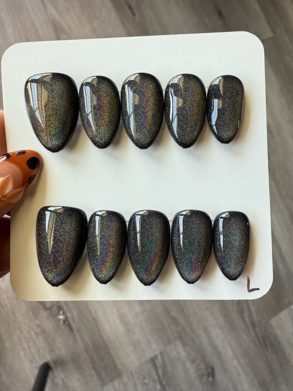 Holographic Black Press-On Nails - Almond Teardrop Set